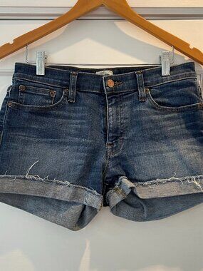 J.Crew Blue Denim Shorts Size 27 Cuffed Distressed Mid-Rise